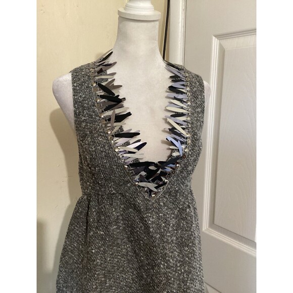Anna Sui for Target Sleeveless Metallic Gray Boucle V-Neck Shift Mini Dress 3 - Picture 3 of 8